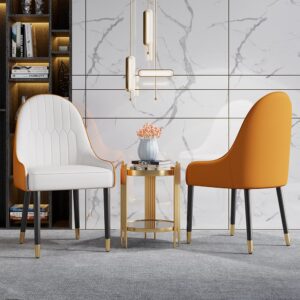 Faux Leather Modern Armless Dining Chair, Set of 2-Orange&White | homary