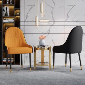 Faux Leather Dining Chair, Modern Armless Dining Chair, Orange & Black Set | homary