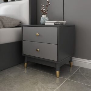 Ultic Modern Nightstand with 2 Drawers in Gray with Metal Legs