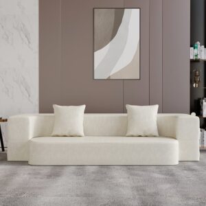 2000mm Beige Modern Folding Sofa Bed Leath-Aire Upholstered Full Sleeper