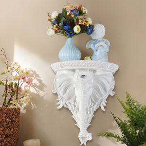 3D Traditional White Resin Elephant Wall Mounted Shelves Floating Art Wall Shelf