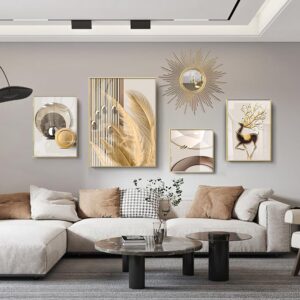 5-Piece Wall Art Set with Golden Accents Abstract Designs