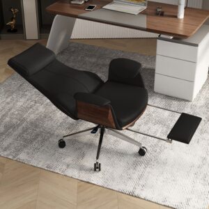 Reclining Leather Office Desk Chair with High Back, Adjustable & Swivel in Black