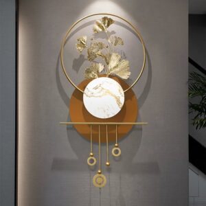 1180mm Modern Metal Wall Decor with Elegant Gold Ginkgo Leaf & Marble for Living Room