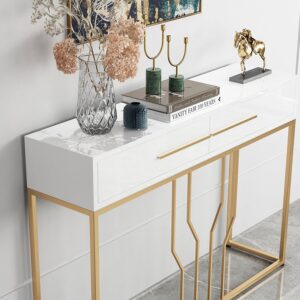 800mm Modern Narrow White Console Table with Storage Wood Entryway Table with Drawers