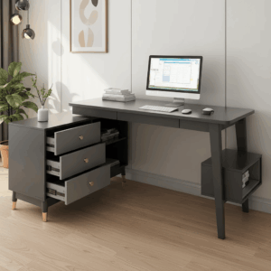 Ultic 47" L-Shaped Black Rotating Desk with Storage
