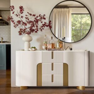 Modern White 1500mm Sintered Stone Sideboard 3 Drawers Kitchen Buffet Table