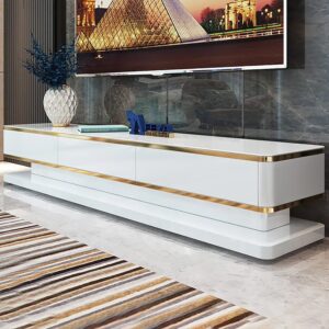 78.7" Modern TV Stand, Media Console with 3 Drawers in White Tempered Glass