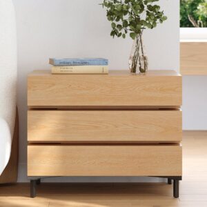 Retractable Wooden Dresser with 3 Drawers Modern Chest with Storage for Bedroom
