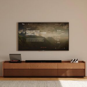 71" Mid-Century Modern TV Stand with Adjustable Light, Walnut