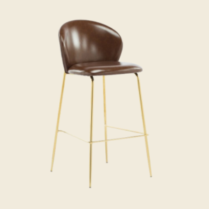 29'' Modern Upholstered Bar Height Bar Stools Set of 2, Faux Leather Bar Chairs with Footrest, Brown & Gold