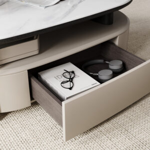 47" Extendable Modern Coffee Table with Storage, Sintered Stone, Metal Base,Fully Assembled