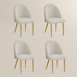 Modern Upholstered Velvet Dining Chairs Set of 2, Leather Chairs with Quilted Back, Beige & Gold