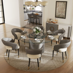 5-Piece Modern Round Dining Table Set for 4, 51" White Round Dining Room Set for Kitchen, Easy-to-Clean Sintered Stone Top & Bronze Metal Pedestal