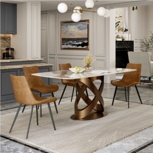 Modern Minimalist Faux Leather Dining Chairs Set of 2, Side Chairs with Hollow Back