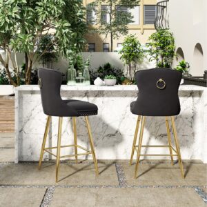 26'' Modern Upholstered Counter Height Bar Stools Set of 2, Wingback Bar Chairs for Kitchen, Beige & Gold