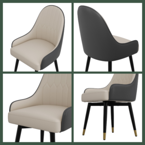 Modern Upholstered Swivel Dining Chairs Set of 2, Faux Leather Side Chairs, Breakfast Table Chairs, Black & Beige, Home Office Task Desk Chairs