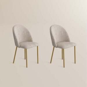 Modern Velvet Fabric Dining Chairs Set of 2, Barrel Side Chairs, Beige & Gold