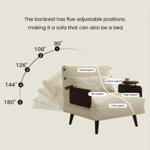 35.43" Green Folding Accent Chair, Futon Sofa Bed with Side Table and Waist Cushion, Adjustable Backrest Recliner Chair