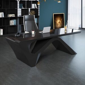 Modern 71" Rectangular Black Writing Desk with Arched Base