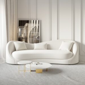 Luxury 2130mm Off White Velvet Upholstered Sofa 3-Seater Sofa Solid Wood Frame