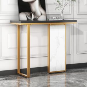 1000mm Modern Rectangular Black & White Console Table with Wooden Top Entryway Table