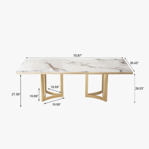 Modern Dining Room Sets for 6, White Rectangular Faux Marble Dining Table Golden leg with Dining Chairs Set for 6 (71" Table+6 Chairs)