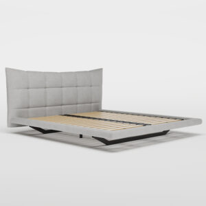 King Size Grey Upholstered Floating Bed, Platform Bed Frame with Suede Fabric Headboard and Wooden Slat Support, No Box Spring Needed, Easy Assembly
