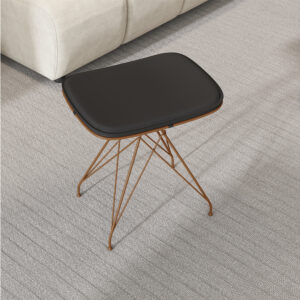 19.29" Modern Minimalist Low Stool, Solid Wood Frame, Metal Base, Saddle Leather, Side Table,  Black