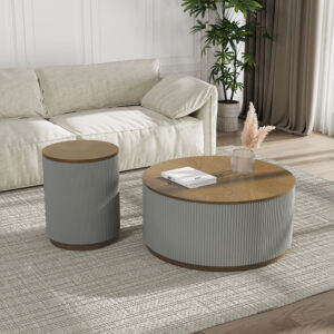 Modern Round Side Table, Wood End Table, Solid Wood Veneer, For Living Room, Gray, 17.72''