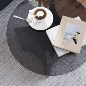 23.62" Modern Minimalist Gray Round Side Table, Tempered Glass,Solid Wood Base