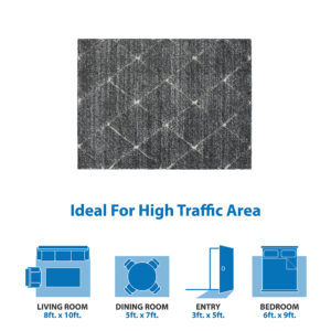 8' x 10' Modern Minimalist Diamond Shaped Rug, Polyester, Gray & Cream, for Living Room