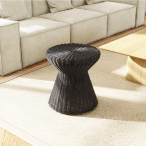 16.54" Modern Minimalist Wood Color Rattan Low Stool, Fully Assembled