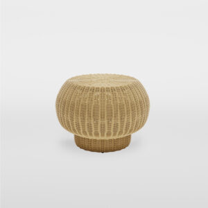 23.62" Modern Minimalist Round Rattan Low Stool, Wood Color, Fully Assembled