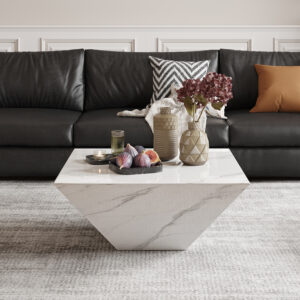 31.5" Square Modern Coffee Table, Sleek Trapezoid Base, Glossy Finish, Minimalist Look for Modern Living Rooms, Fully Assembled