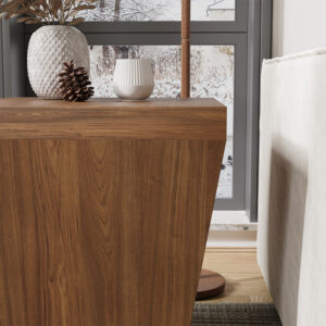 17.72" Walnut Veneer Side Table, Modern Square Drum Side Table, for Living Room