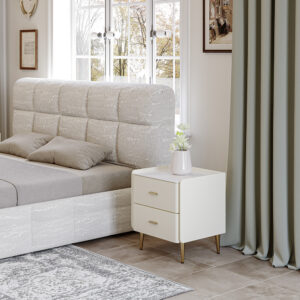 Waffle King Size Upholstered Bed, Beige Platform Bed Frame with Wooden Slat Support, No Box Spring Needed, Easy Assembly