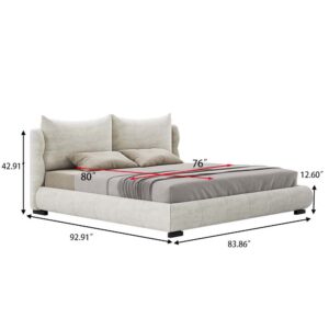 Queen Size Upholstered Bed with Wingback Headboard, Low Profile Platform Bed Frame with Wooden Slat Support, No Box Spring Needed, Easy Assembly