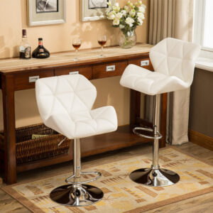 Modern Luxury Adjustable Height Faux Leather Bar Stools Set of 2, Hidraulic Bar Chairs with Back for Kitchen Island & Counter Height Table, Black