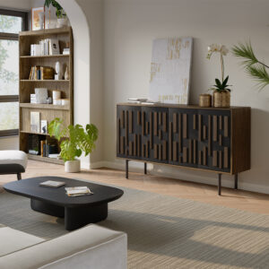 62.99''Mid-Century Modern Rubber Tall TV Stand, MDF,Embossed Media Console,Entertainment Center,Fully-Assembled, smoky color