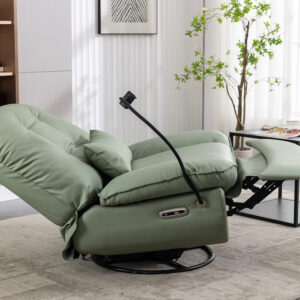 Power Recliner Lounge Swivel Chair with Waist Pillow, Voice Command, Bluetooth Music Player, USB Charger, Phone Holder, Arm Storage, Green
