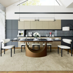 5-Piece Modern Extendable Dining Room Set (55"-79" Dining Table+ 4 Chairs), Glossy Pandora Sintered Stone Table Set for Kitchen, Bronze Metal Base