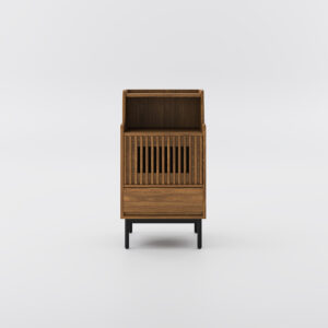 19.7"Mid-Century Modern Accent Cabinet with Storage, Small Side Cabinet, Minimalist Walnut Color Slatted Side Cabinet,Living Room Cabinet