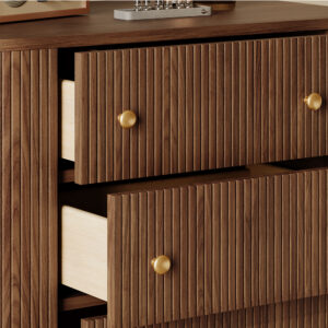 Modern 4 Drawers Dresser, 31" Wide Mid Century Tall Chest, Curved Profile Design, Wood Drawer Organizer for Bedroom, Living Room, Hallway, Plywood, Walnut