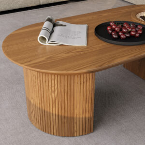 47.24'' Mid Century Modern Fluted Coffee Table with Storage Shelf, Oval Tabletop, for Living Room