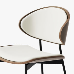 Modern Curved Back Leather Dining Chairs Set of 2, Beige & Walnut Side Chairs, Fully Assembled