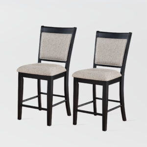 Farmhouse Style Solid Wood Counter Height Bar Stools Set of 2, 25" Seat Height Upholstered Barstools with Back for Kitchen Island, Black & Gray
