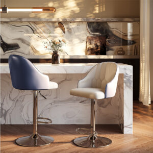 PU Leather Adjustable Swivel Bar Stools Set of 2, Upholstered Modern Bar Stool with Back and Metal Legs for Kitchen, Brown