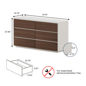 Farmhouse 6-Drawer Dresser for Bedroom, 51.2" Dresser TV Stand for 50 inch TV, Wide Chest of Drawers, Assembled Shipment