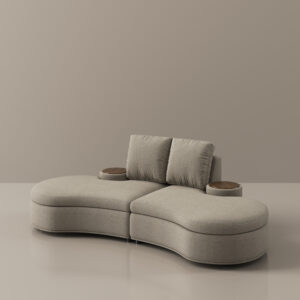 3-4 Seater Large Modern Curved Armless Sofa, Gray Fabric Couch, with Small Side Table, Round Sofa